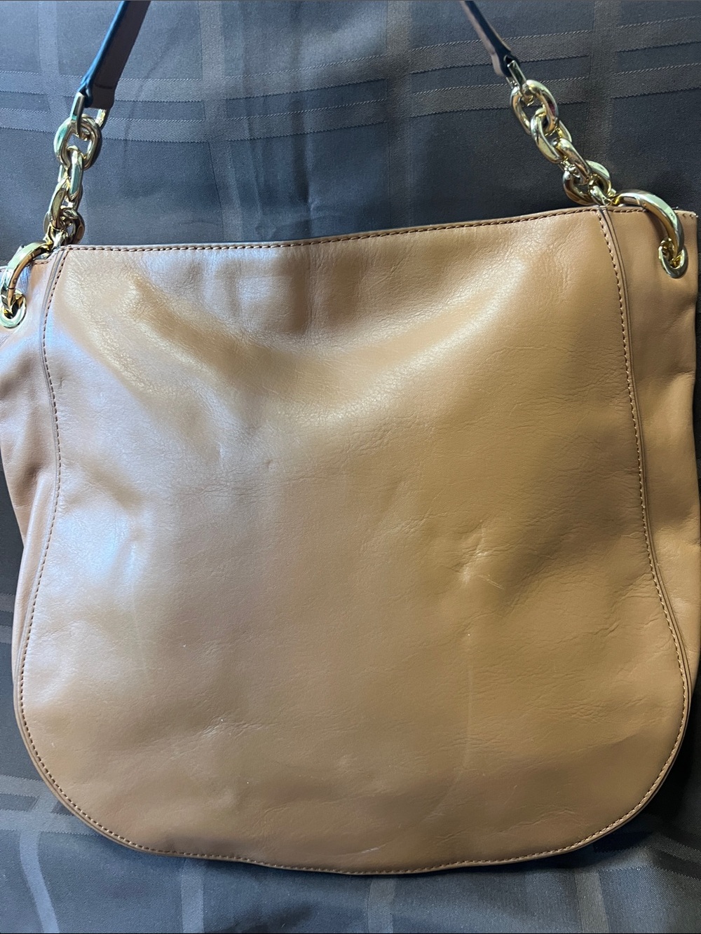 Michael Kors Julia Medium Convertible Leather Shoulder Bag Hobo - Luggage Tan